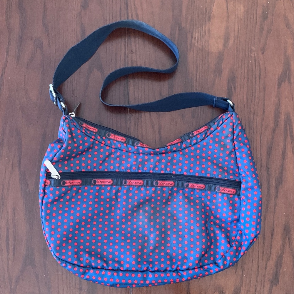 LeSportSac Blue/Red Polka Dot Print Nylon Purse - Picture 1 of 6